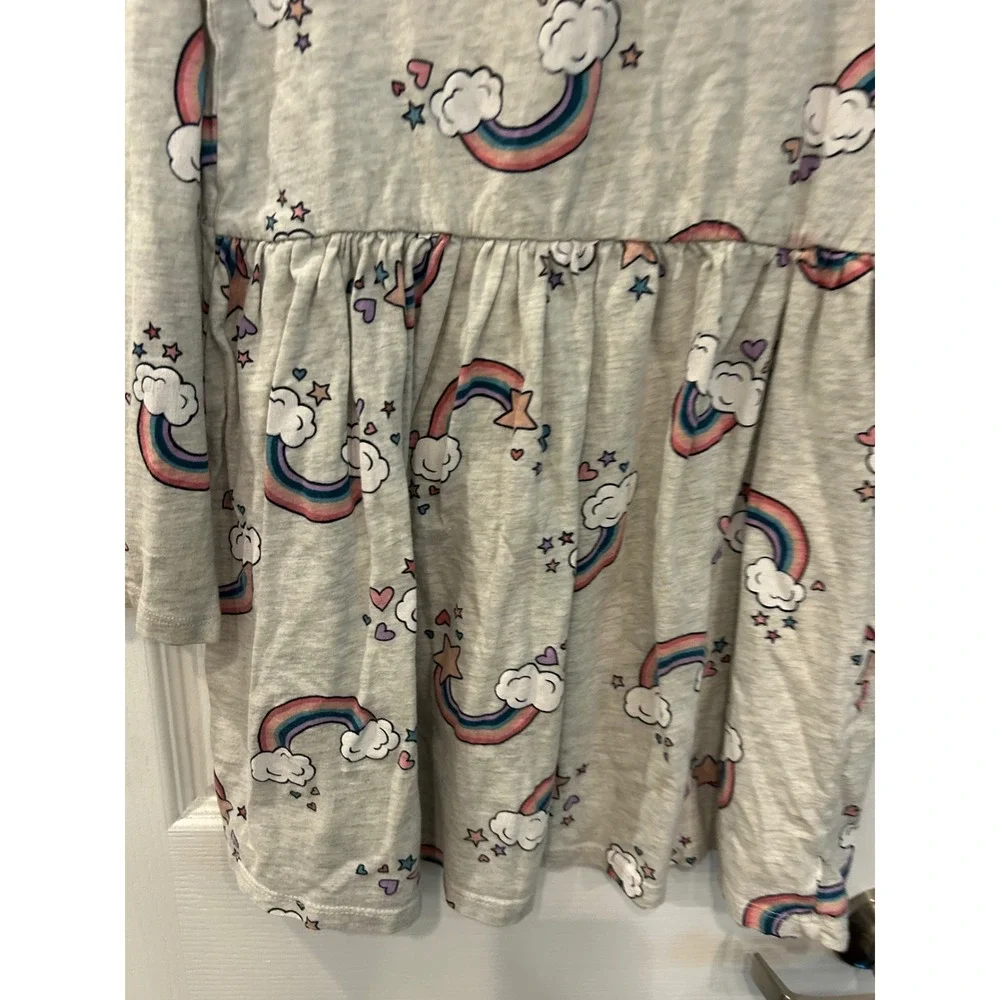 H&M Dress Gray Rainbow Star Heart Long Sleeve‎ Jersey Knit Skater Dress 6-8Y